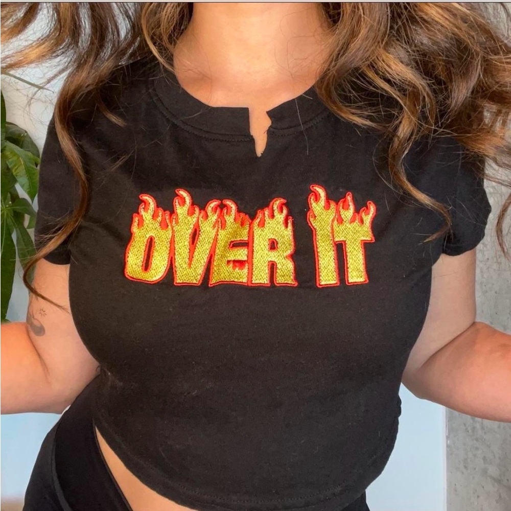 Black 'Over It' Graphic Crop Top